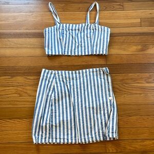 Blue and white striped jumpsuit